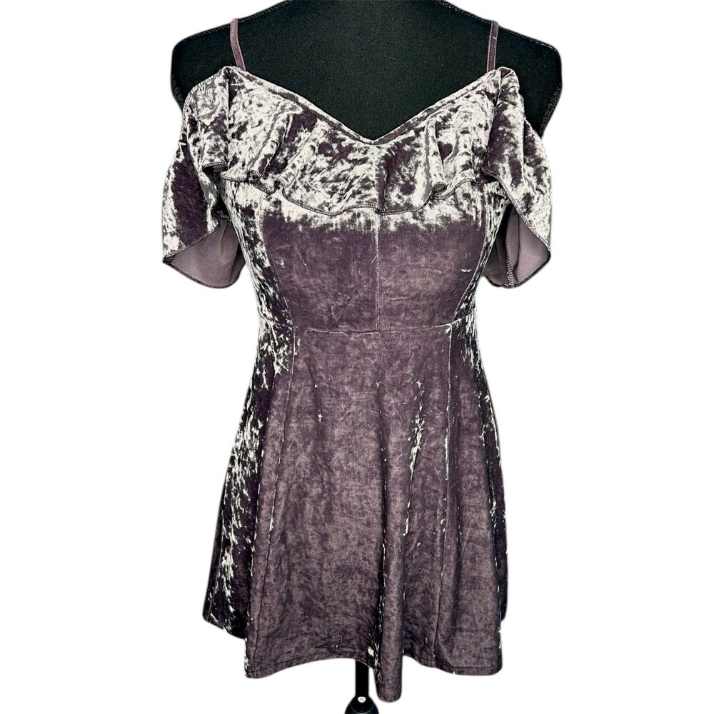 American Eagle Womens Crushed Velvet Lilac Mini Dress Ruffle Fairy Grunge XS NWT